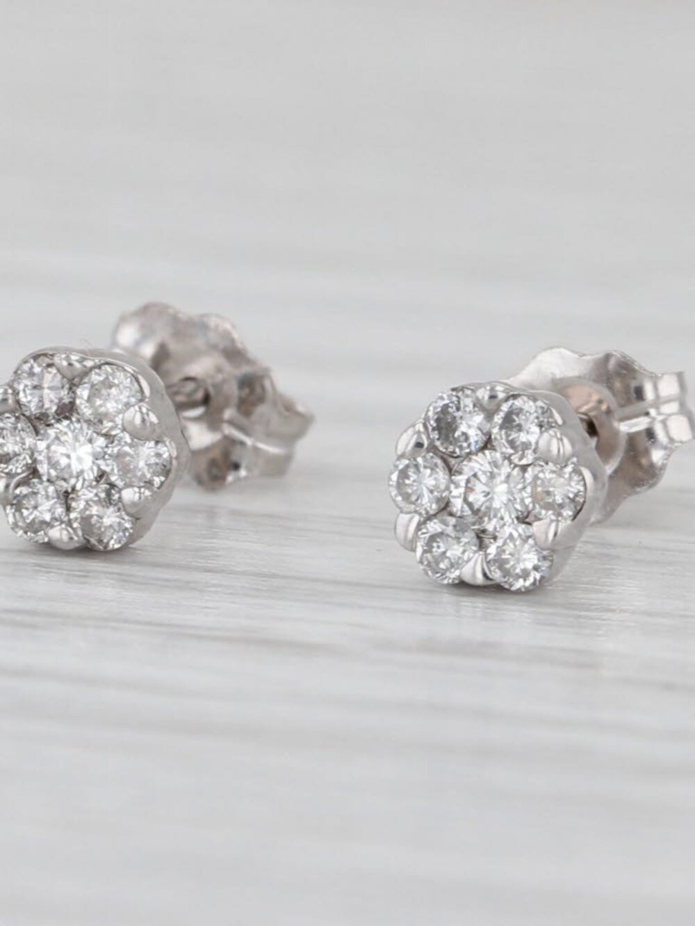 0.23ctw Diamond Cluster Flower Stud Earrings 14k White Gold Studs